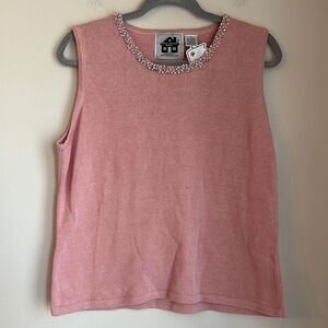 Storybook Knits Women Elegant Pink Sleeveless Top Pearl jewel vest pink 1X NWT